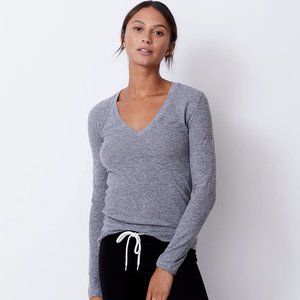 NWT Monrow Long-Sleeve V-Neck in Granite